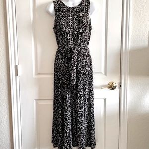 Lauren Ralph Lauren Black & White Print Sleeveless Jersey Midi-dress Full Skirt